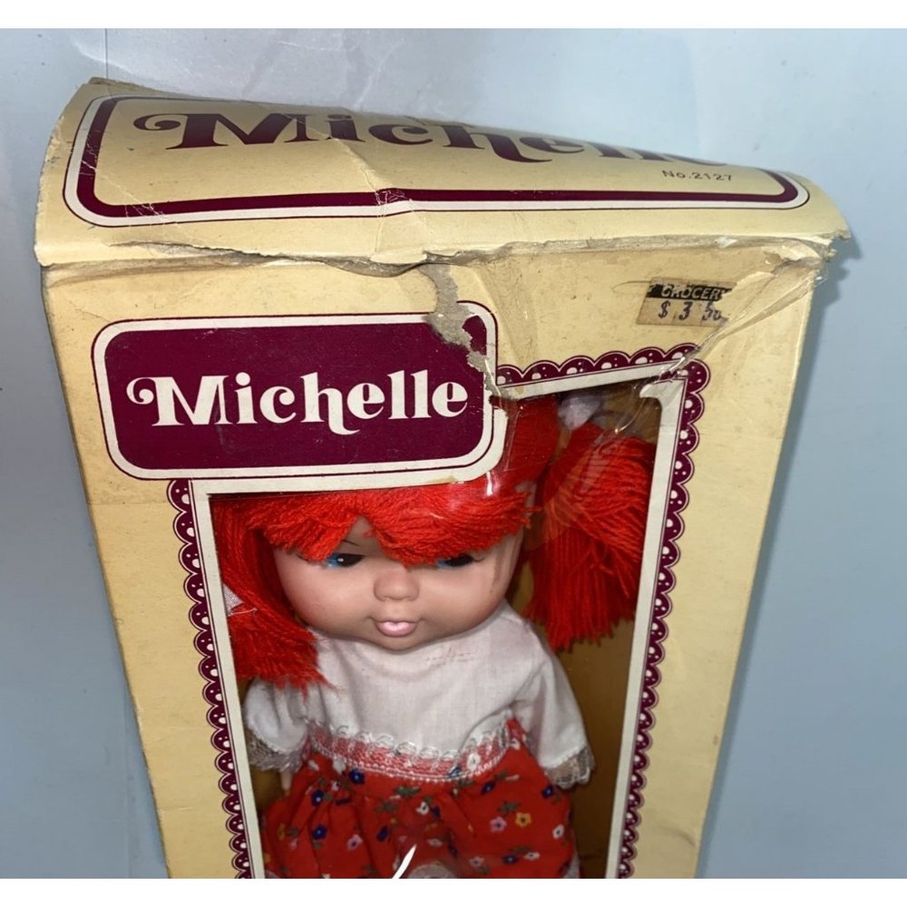 Vintage Doll In Box Michelle Union Toy Orange Red Hair Side Eyes Dress - Picture 7 of 7